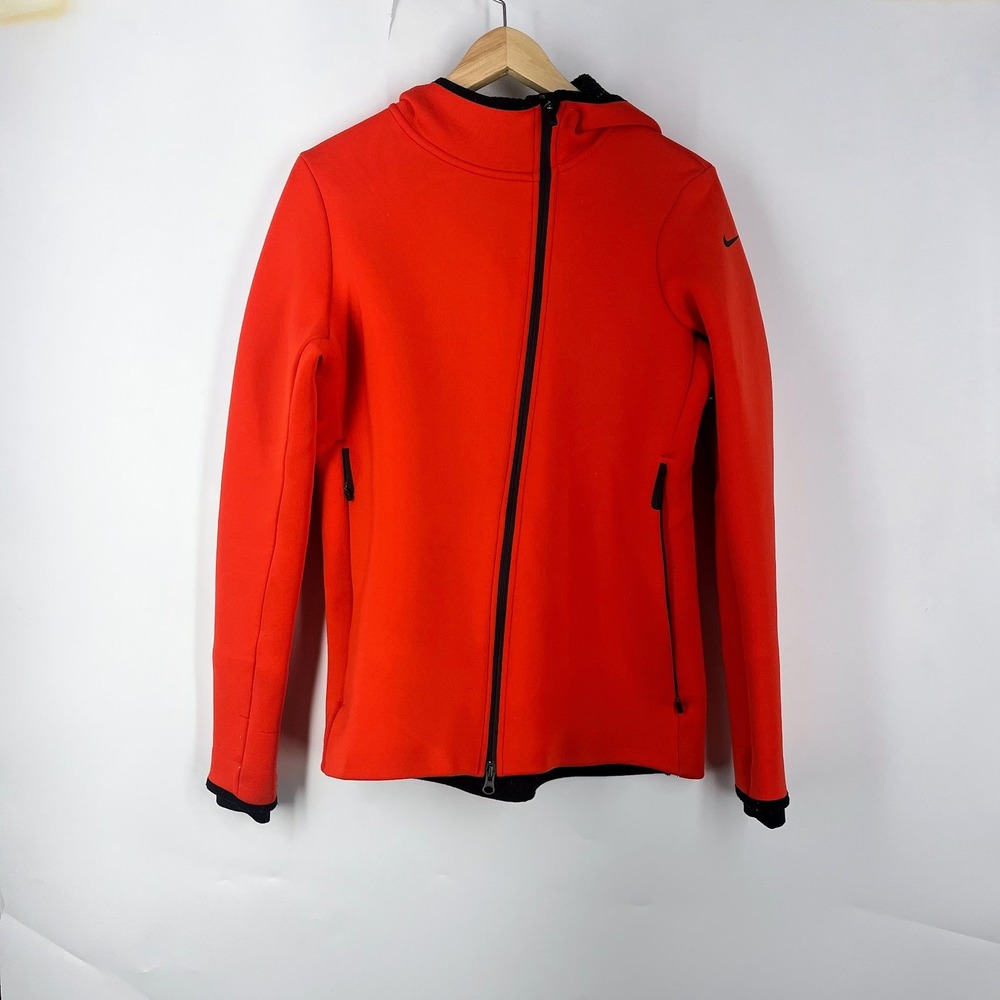 Nike‎ Tech Fleece Asymmetric Zip Hoodie Womens Orange Black Athletic Jacket